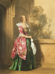 En dame i sit kostume båret ved Eglinton-turneringen, 1839 (blyant og wc)