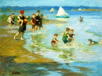 Børn leger på stranden