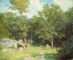 Plukker blomster,