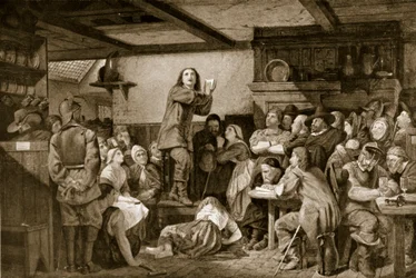 George Fox prædiker i et værtshus, ca. 1650