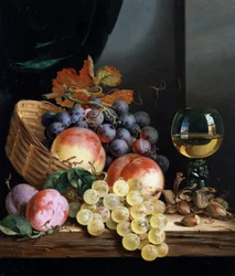 Stilleben med frugt og hasselnødder. Maleri af Edward Ladell (1821-1886) Privat samling.
