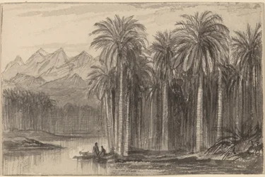 Figurer sætter ud i kanoer fra en palmelund Wady Feiran, 18841885.