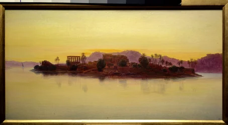 Solnedgang på øen Philae i Egypten Maleri af Edward Lear (1812-1888) (ec.angl.) 1861 Søn. 0,23x0,43 m Chantilly, Musee Conde