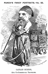 Richard Francis Burton (1821-1890) engelsk orientalist og opdagelsesrejsende. Tegnefilm af Edward Linley Sambourne for Punch, London
