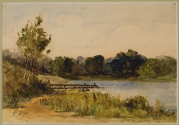 Landskab med dok og vand (#37), ca. 1880 (akvarel på papir)