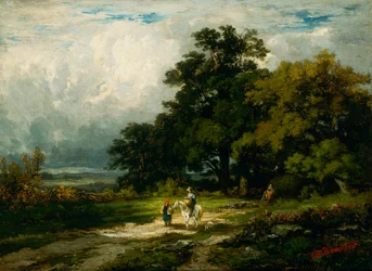 Uden titel (mand på hest med kvinde og hund)