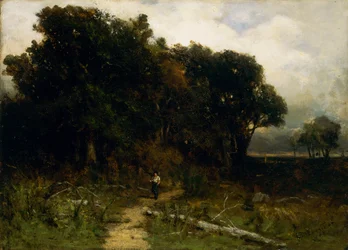 Unavngivet landskab, skovhugger på sti, 1879.