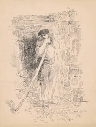Stående mandlig bonde, ca. 1878 (pen og sort blæk på vævet papir)