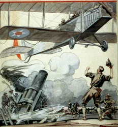 Flyvemaskine, artilleripistol og soldaters