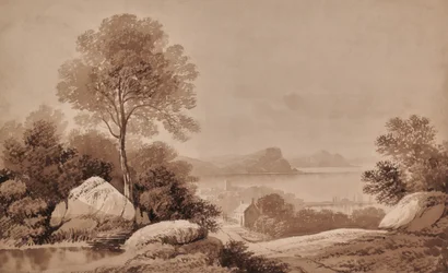 Landskab med sø og sommerhus