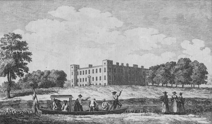 Syon House, set fra overfor Isleworth Church, c1760