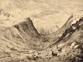 The Highland Dee: Meeting of Garchary and Larig Burns, ca. 1880 (ætsning)