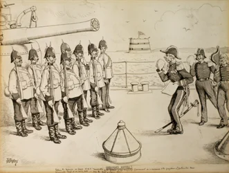 Uregistreret historie! At fortælle marinesoldaterne om bord på HMS Taradiddle, at Hendes Majestæts regering beslutter sig - som en indrømmelse til fordomme for kontinentalmagterne - om at evakuere Egypten på et tidligt tidspunkt: formentlig den første apri