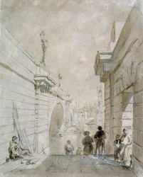 London Bridge ser mod nord fra den øverste trappeafsats nær Tooley Street, 1833