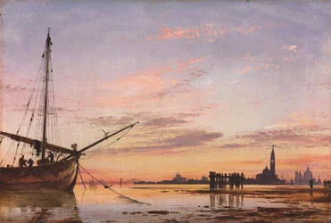 Udsigt over lagunen, Venedig, solnedgang, 1850