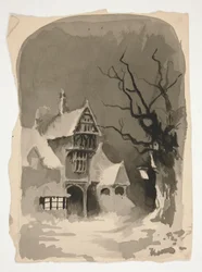 En vinterscene: Hus i sneen (recto); Assorterede figurstudier (verso)