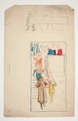 En procession - uidentificeret illustration til et skuespil(?)