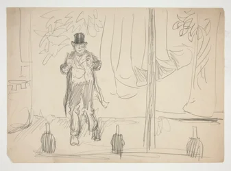 Tegnefilm af en skuespiller på scenen(?) - uidentificeret illustration