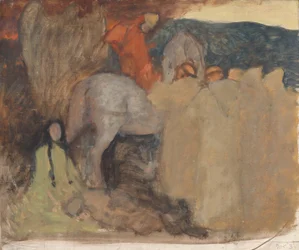 Kompositionsstudie, muligvis for Galahad Departs from the Land, i The Quest and Achievement of the Holy Grail, Book Delivery Room, Boston Public Library