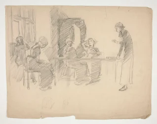 Tidlig undersøgelse for Stony Ground 1884, interiør med figurer