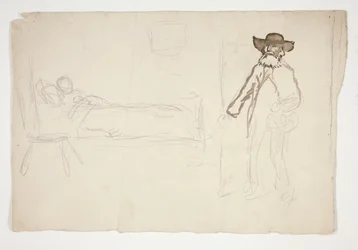 Figur i seng, mand ind i værelset - uidentificeret illustration