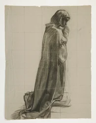 Figurstudie for Sir Lancelot og Sir Bors outfit Galahad med hans sporer, fra The Quest of the Holy Grail (det andet af en serie på femten malerier til Boston Public Library, færdiggjort i 1901)