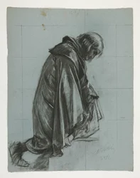 Figurstudie for Sir Lancelot og Sir Bors outfit Galahad med hans sporer, fra The Quest of the Holy Grail (det andet af en serie på femten malerier til Boston Public Library, færdiggjort i 1901)