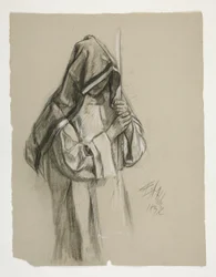 Figurstudie for Sir Lancelot og Sir Bors outfit Galahad med hans sporer, fra The Quest of the Holy Grail (det andet af en serie på femten malerier til Boston Public Library, færdiggjort i 1901)