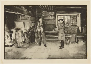 Illustration til Goldsmiths She Stoops to Conquer: «Ingen fornærmelse, men spørgsmål for spørgsmål er helt fair, De ved»