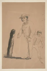 Mand og dreng (rekto); Hoveder og figurer af kinesere (verso)