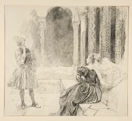 Olivia og Viola, illustration til 1. akt, Scene v, Twelfth Night