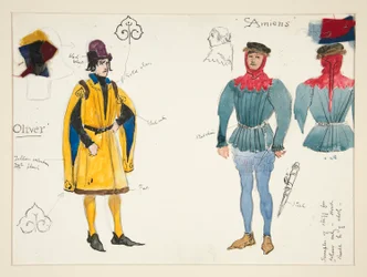 Olivier og Amiens, kostumeskitse til Henry Irving
