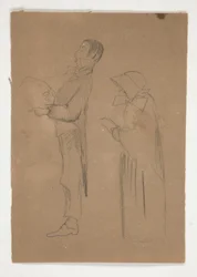 Profilstudier af mand og gammel kvinde (recto); Tre skitser af hoveder og uidentificeret skitse (verso)