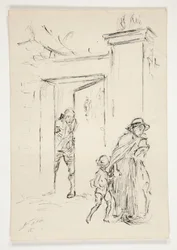 Studie til .1208 - illustration til Oliver Goldsmith