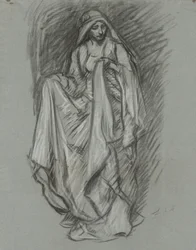 Studie for draperet kvinde, figurstudie til The Quest of the Holy Grail (serie på 15 malerier til Boston Public Library, afsluttet i 1901)