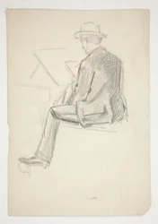 Studie af en siddende mand, der tegner