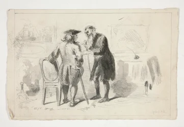 To mænd, der samtaler i et interiør - uidentificeret illustration