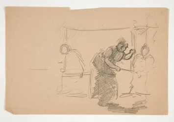 Uidentificeret illustration- Studie af køkken med figur