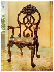Udskåret tidlig Chippendale-formandsstol, 1911-1912.