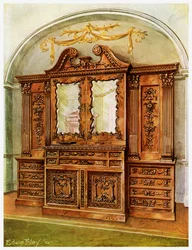 Udskåret lukket mahogni reol, stil af Chippendale, fransk indflydelse, 1911-1912.