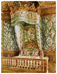 Forgyldt statsseng af Marie Antoinette, Queens Bedroom, Palace of Fontainebleau, Frankrig, 1911-1912.