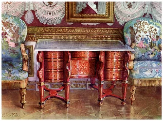 Knæhulsskrivebord og forgyldte fauteuils, 1910
