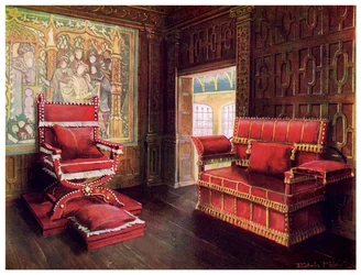 Polstret stol og sofa med justerbare ender, 1910.