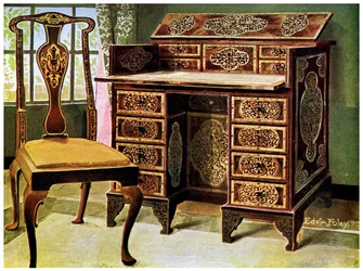 Valnød indlagt skrivebord, 1910.
