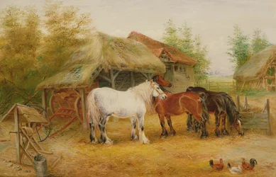 Carthorses i en gård