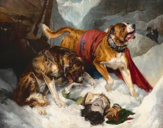 Alpine Mastiffs genopliver en nødstedt rejsende, 1820.