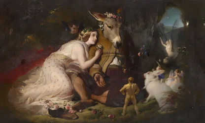 Scene fra „En skærsommernatsdrøm“: Titania og Bottom