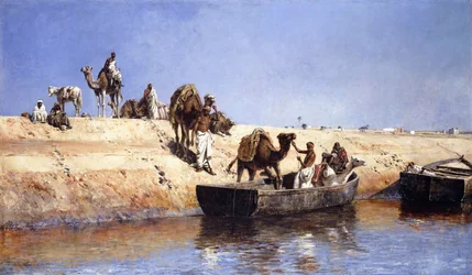 Indskibning af kameler på stranden ved Salé, Marokko, 1880