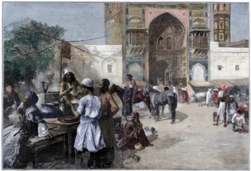 En udendørs restaurant i Lahore, Indien, 1880.