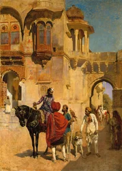Afrejse til jagt i forgården til et palads i Jodhpur, ca. 1898-1900